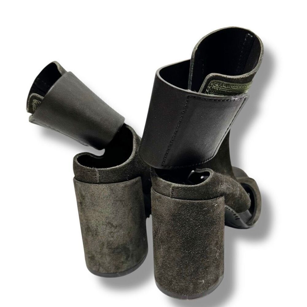 PEDRO GARCIA Suede Dark Olive Green Open Toe Sandals Shoes Heels EU 37.5 US 7.5 - Picture 5 of 10
